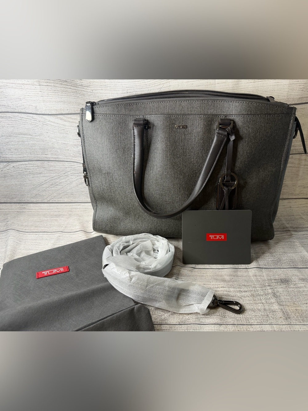 Tumi Stanton Esme Messenger Earl Grey handbag, crossbody strap